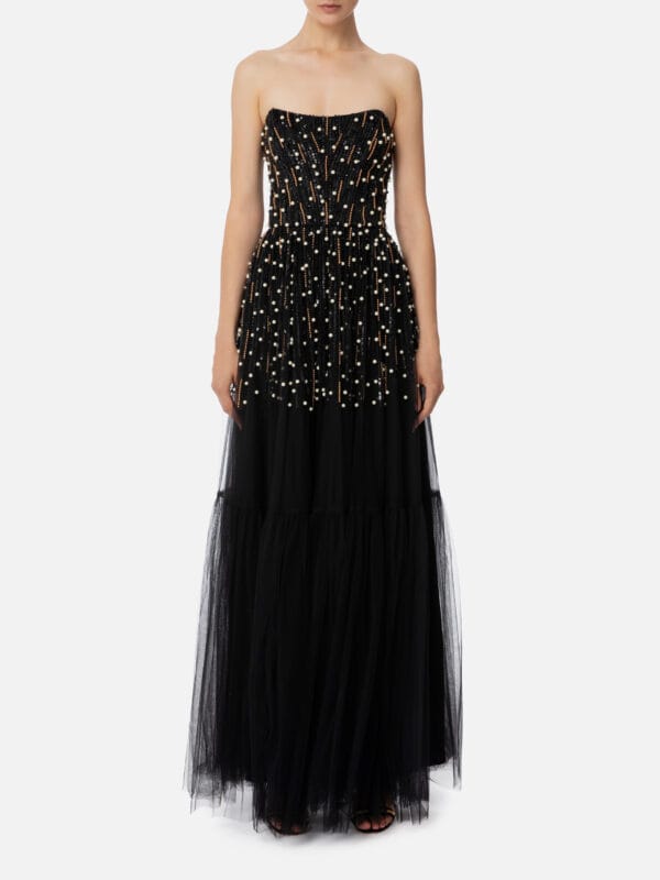 Red Carpet dress with sequins and pearls